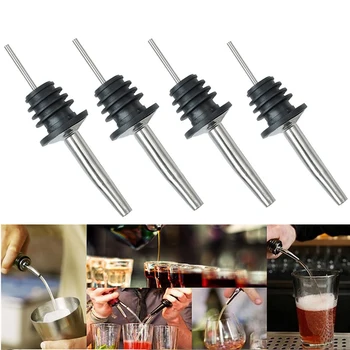 

4Pcs Stainless Steel Whisky Liquor Oil Wine Bottle Pourer Cap Spout Stopper Mouth Dispenser Bartender Home Bar Party Accessories