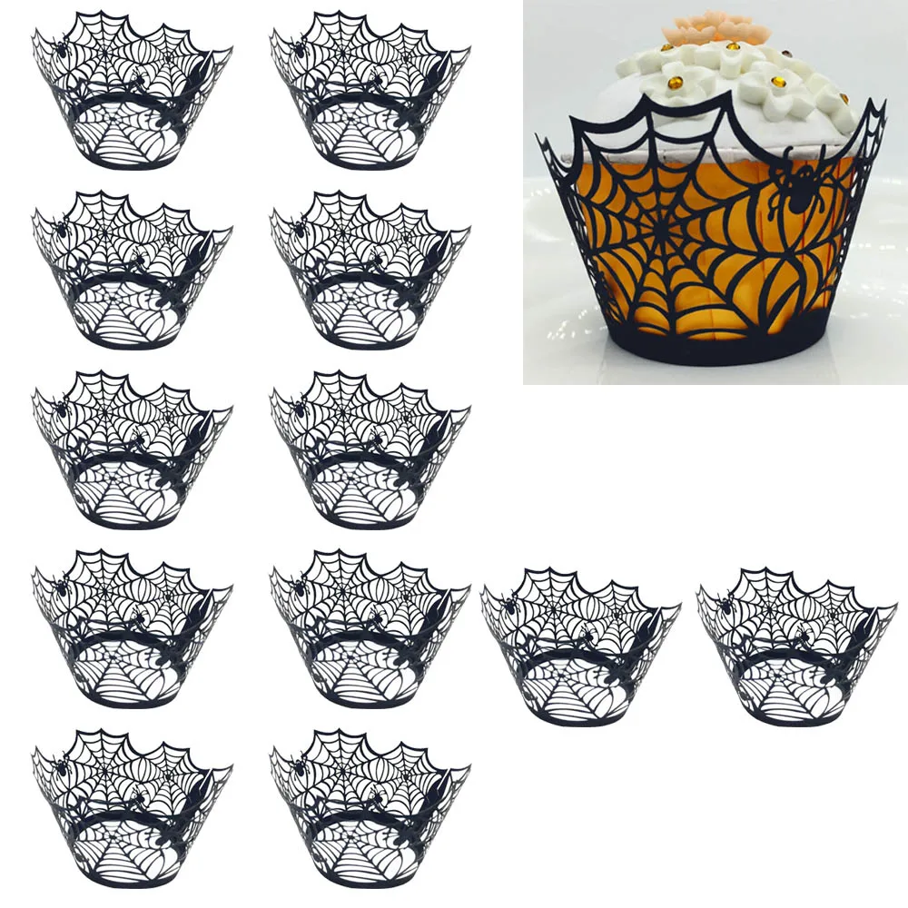 

Behogar 24 PCS Halloween Spiderweb Hollow Cupcake Ice Cream Wrapper Cup Cake Wrappers Liners Wedding Birthday Cake Decoration