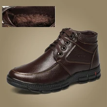 2016 Noir En Cuir Véritable Hommes Cheville Lace Up Bottes Brun Homme D’hiver Chaussures Confortable Chaud Velours Doublure En Caoutchouc botas hombre