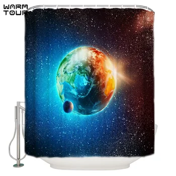 

WARMTOUR Shower Curtain Earth Universe Space And Stars Waterproof Shower Curtain Bathroom Decor