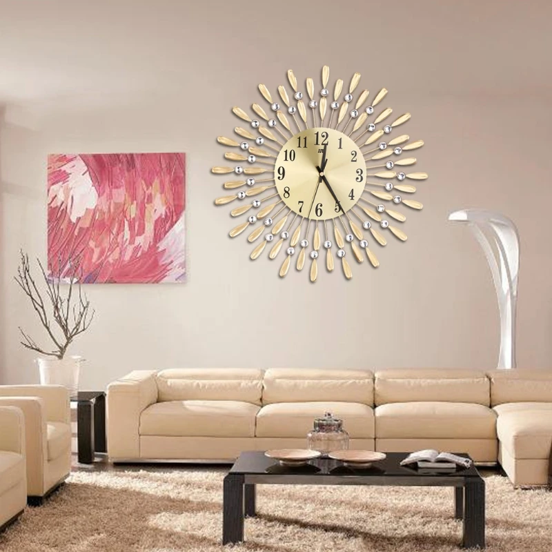 Luxury Diamond Wall Clock Modern Design Digital Large Wall Clock Mounted Metal Wall Watch DIY Living Room Decoration