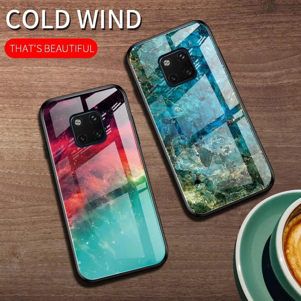 

For Huawei Mate 20 Pro Case Luxury Marble Grain Gradient Hard Tempered Glass Protective Back Cover Case for huawei mate 20 20pro