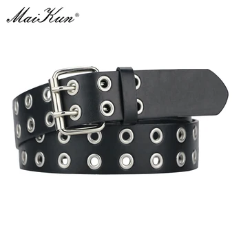 MaiKun Women Punk Goth Belts Brand Leather Women Grunge Belt Halloween Double Pin Buckle Female Belt for Jeans Streetwear 1