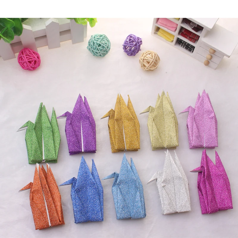 50Pcs DIY Handmade Crane Pearly Origami Paper Crane For Wedding Decorations Party Banner Valentine's Day Birthday Party Supplies