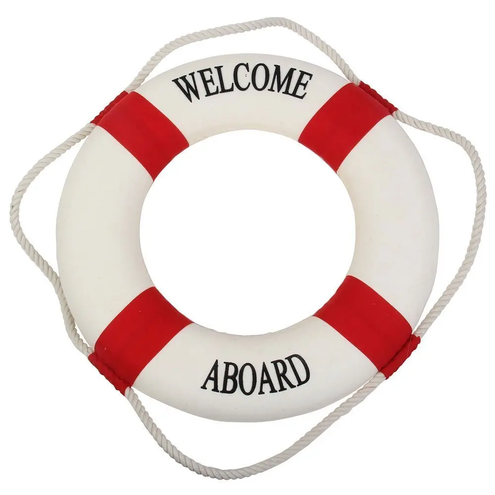 

Decorative Welcome Aboard Nautical Lifebuoy Ring Wall Hanging Home Decoration (Red, 45cm)