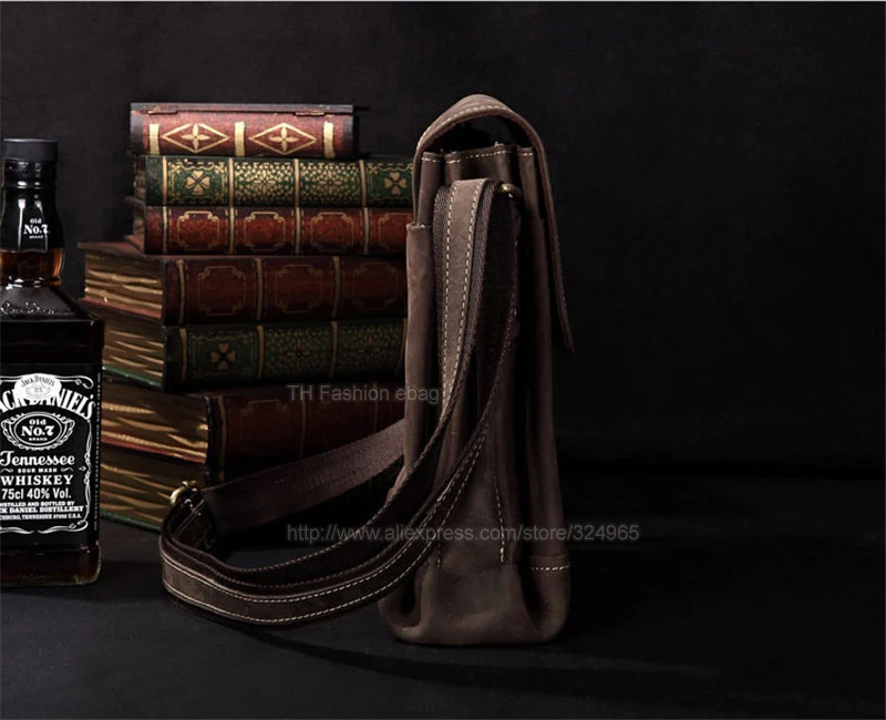 Vintage Crazy Horse Genuine Leather Men's Messenger Bag Real Leather Shoulder bags for Men Crossbody Bag for IPAD Case Fashion