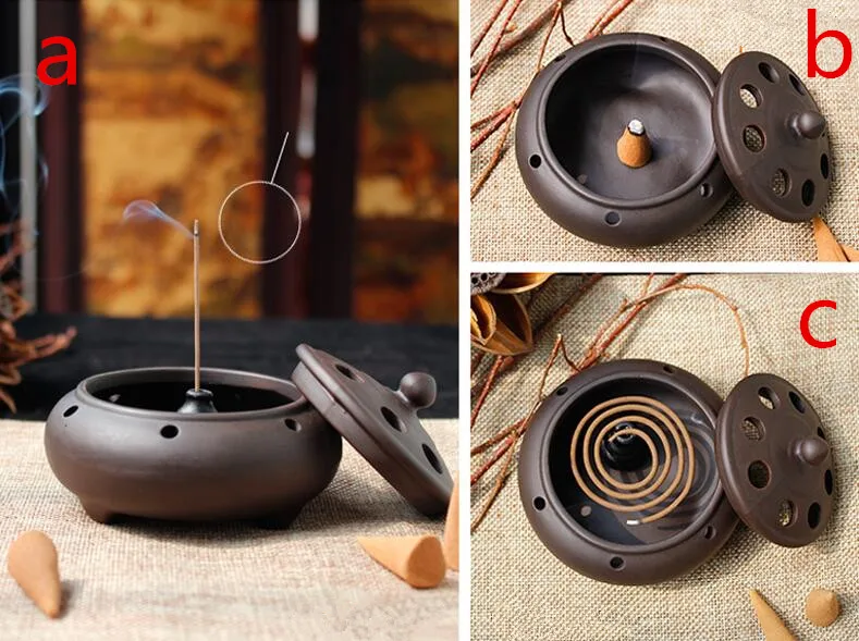 

Free Shipping Chinese Ceramic Incense Burner Handmade Antique Burner Sandalwood Furnace With a Brass Incense Holder Home Decor