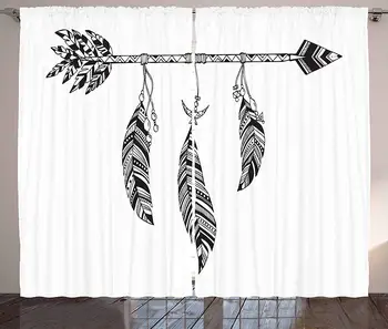 

Feather Curtains Bohemian Arrow Design with Tribal Folklore Inspirations Monochrome Arrangement Living Room Bedroom Window