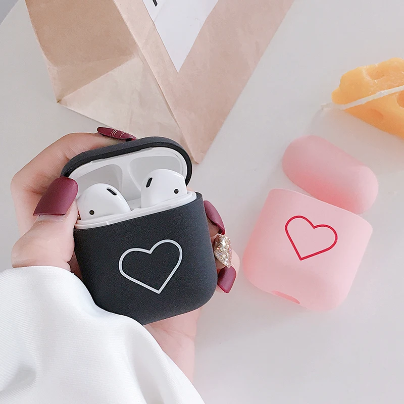 Luxury Hard PC Earphone Case For Airpods Black Pink Heart Pattern Cases For Apple Airpods 1 2 Headphone Cover Protector Bags