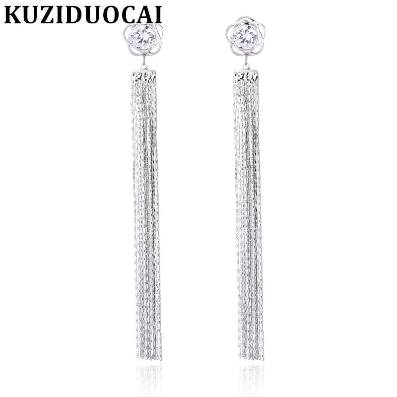 Kuziduocai New Fashion Jewelry Will Not Fade Zircon Rose Flower Tassel Sweet Fresh Stud Earrings For Women Gifts Girls E-232 | Украшения и
