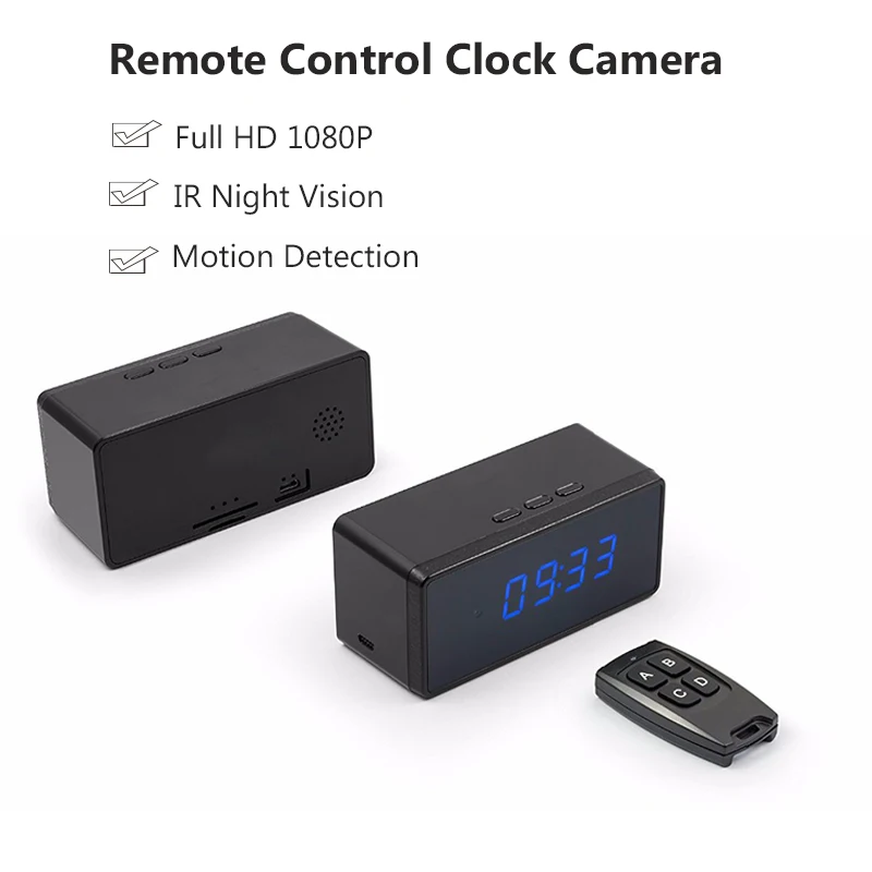 

Remote Control Clock Camera Full HD 1080P Mini Camera Alarm Setting Table Clock Camera Infared Night Vision Secret Camera Espia