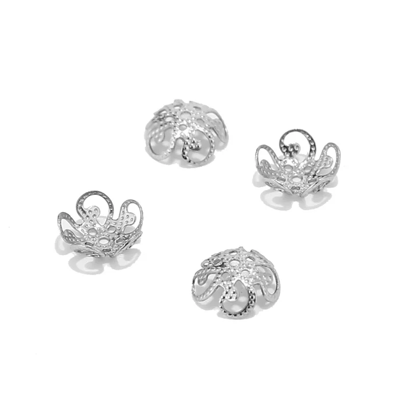 

50pcs/lot Stainless Steel 5 Petal Filigree Flower Bead Caps 8x4mm for Jewelry Making