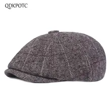 QDKPOTC высокое качество газетная Кепка s для мужчин шапки Gorras Planas восьмиугольная кепка для отдыха и полушерстяная полосатая плоская кепка