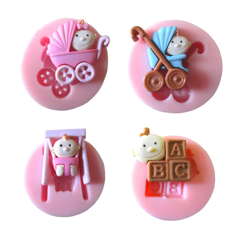 

Four Baby Carriage Selected Fondant DIY Cake Baking Silicone Chocolate Decoration Sugar Candy Fimo Clay