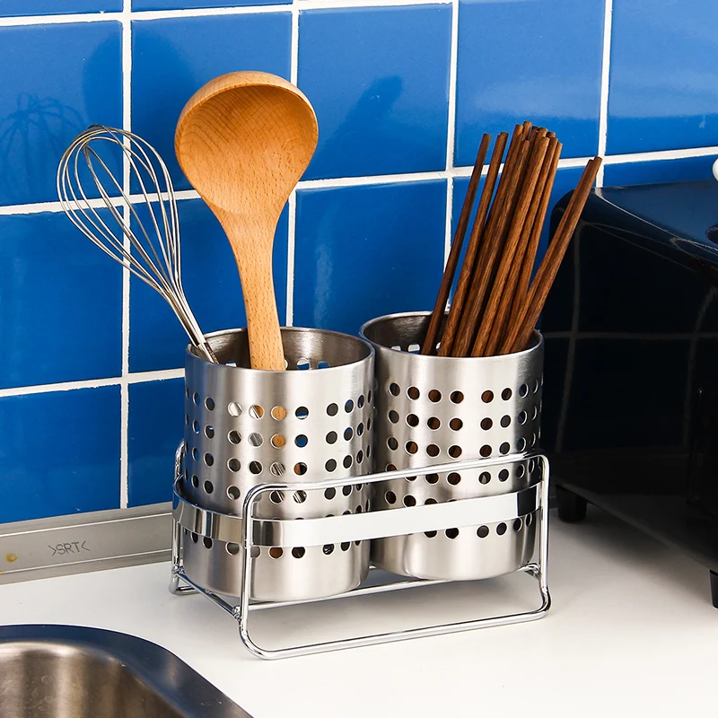 ORZ Kitchen Tableware Shelving Holder Cutlery Storage Drain Rack Shovel Spoon Bucket Knife Fork Storage Basket Kitchen Organizer