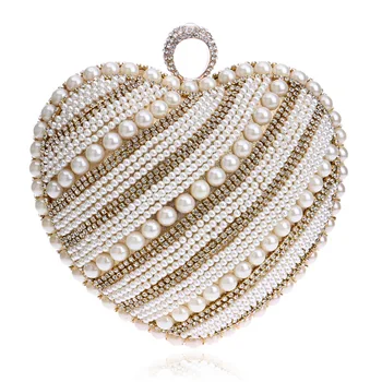 

Love Shape Messenger Bag Women's Full Pearl Beading Evening Party Clutch Bridal Heart Hangebags Wedding sac a main bag