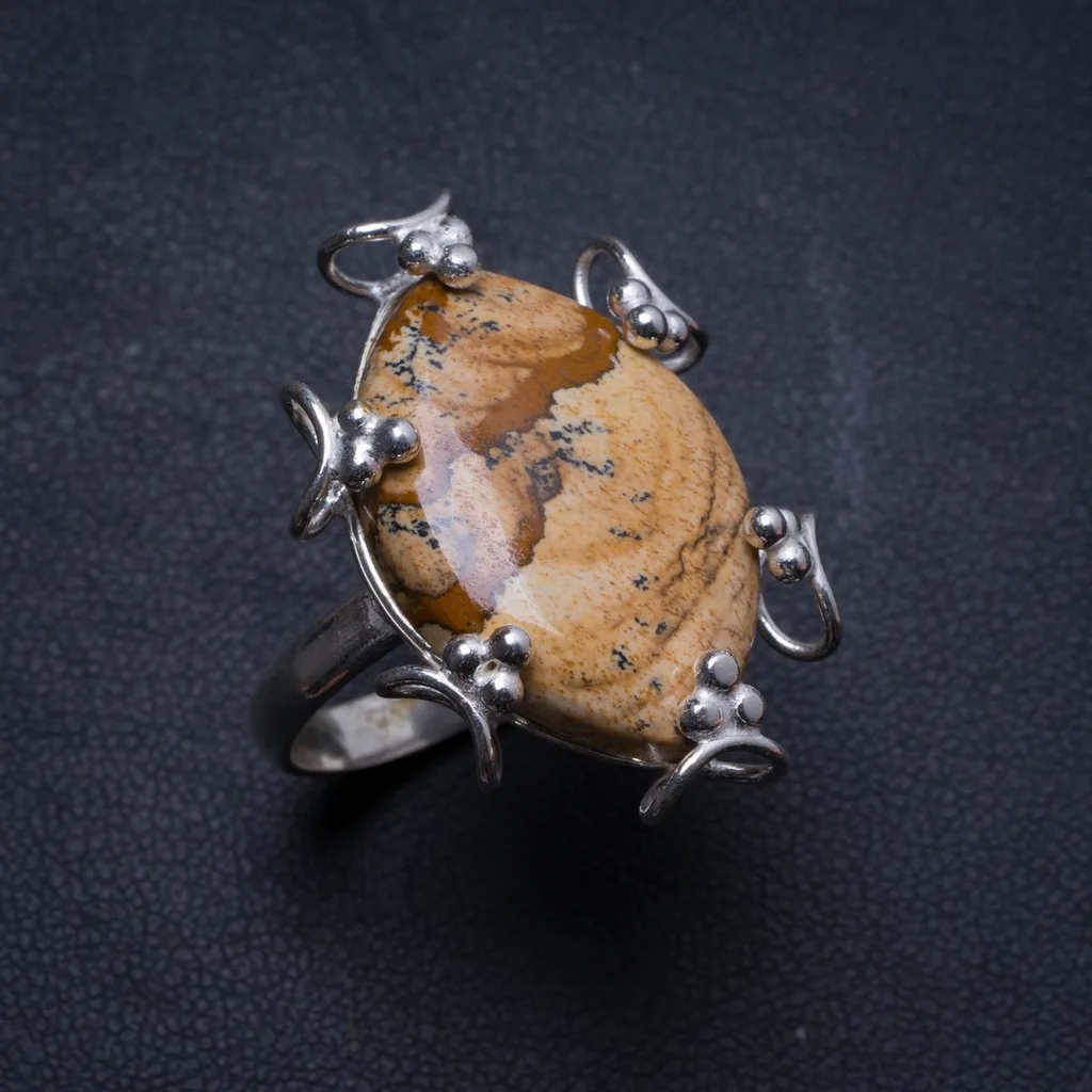 

Natural Picture Jasper Handmade Unique 925 Sterling Silver Ring, US size 9 X2779