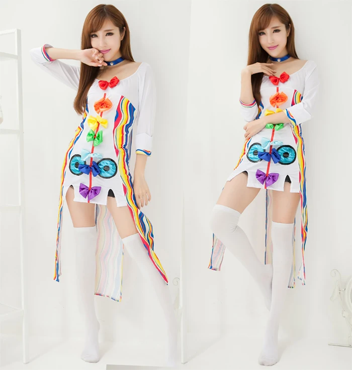

Hatsune Miku Cos Halloween Anime VOCALOID Cosplay Female Woman Cartoon Japanese Lolita Cartoon rainbow Miku Cosplay Costume