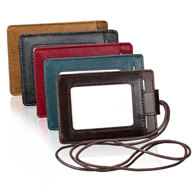 

PU Leather Id Card Badge Holder with Lanyard RFID Blocking Card Cover for Chest Card Hangtag Pass Student Card Holder