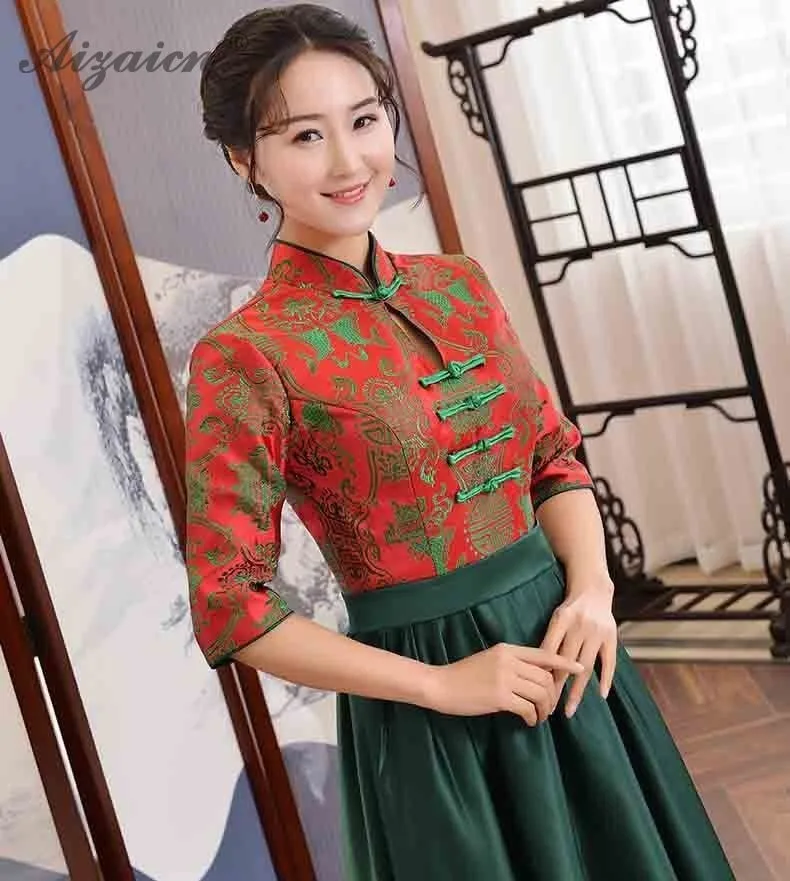 2019 невесты Ретро зеленый китайский традиционный свадебный платье Ципао современный Восточный стиль атласные платья Чонсам Халат