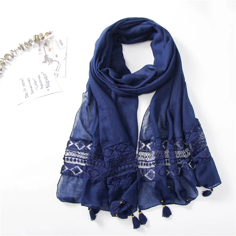 Осенне-зимний модный однотонный кружевной женский шарф с цветочным принтом негабаритных шали и обертывания с лазером для леди хиджаб - Цвет: 4