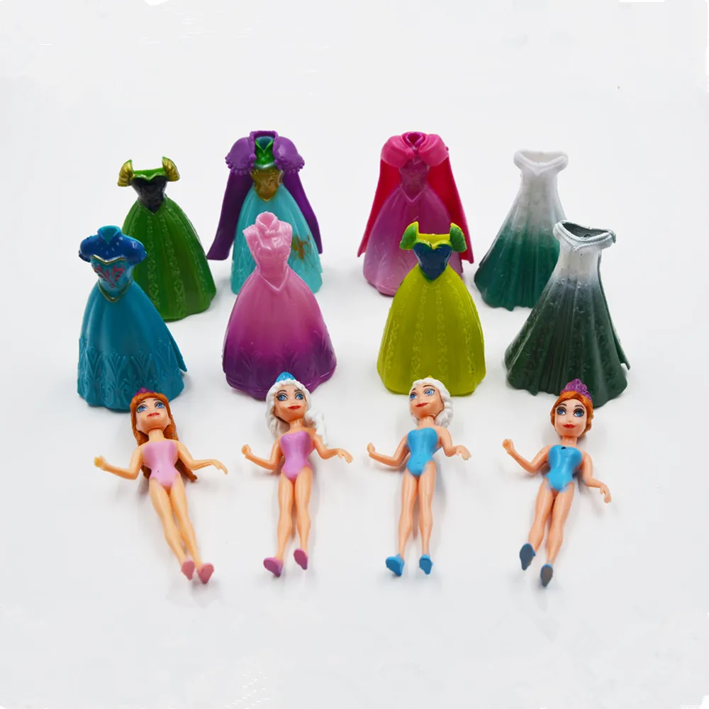 Disney 11pcs/Lot Frozen Princess Anna Elsa Olaf Figures Doll Toys Model Action Figure Set with Magic Clip Dress Girl Gift