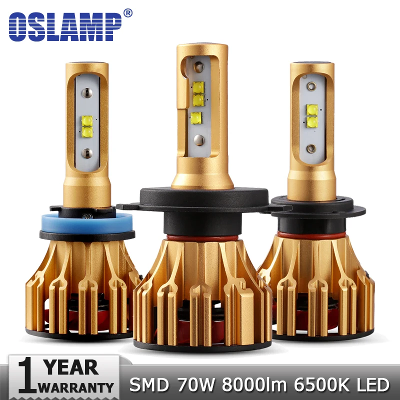 

Oslamp H4 H7 H11 9005 9006 Car LED Headlight Bulbs Hi lo Beam SMD Chip 70W 7000LM 6500K 12v 24v Auto Led Headlamp Car Light Bulb