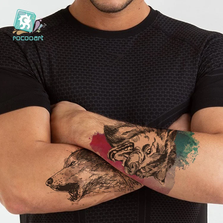 

Large Temporary Tattoo Stickers Waterproof Women Fake Arm Wolf Fox Lions deer Tattoos Adult Men Body Art Taty 21x15cm