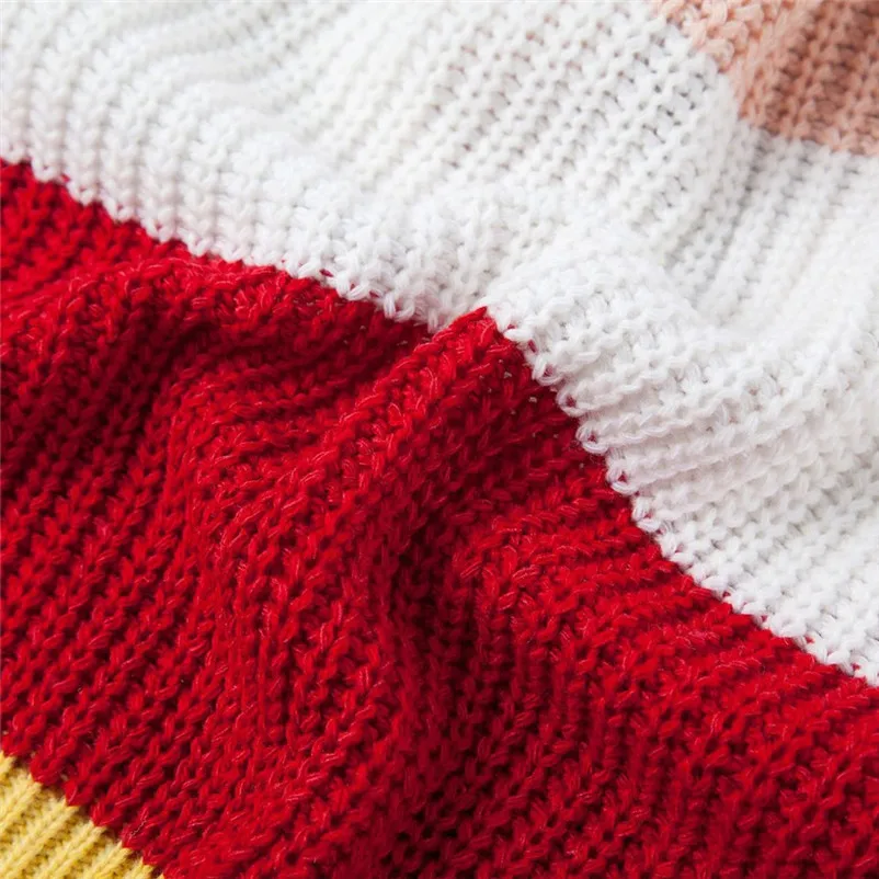 HOT sell sweaters fashion 2018 women Multicolor Stripe Long Sleeve Turtleneck Knitted Sweater Blouse Pullover invierno A28#N (6)