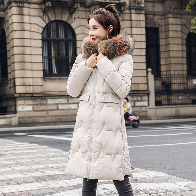 

Winter long parkas coat 2019 Winter Slim Thicken warm big fur collar jacket coats Casual female sintepon parkas coat -25degrees