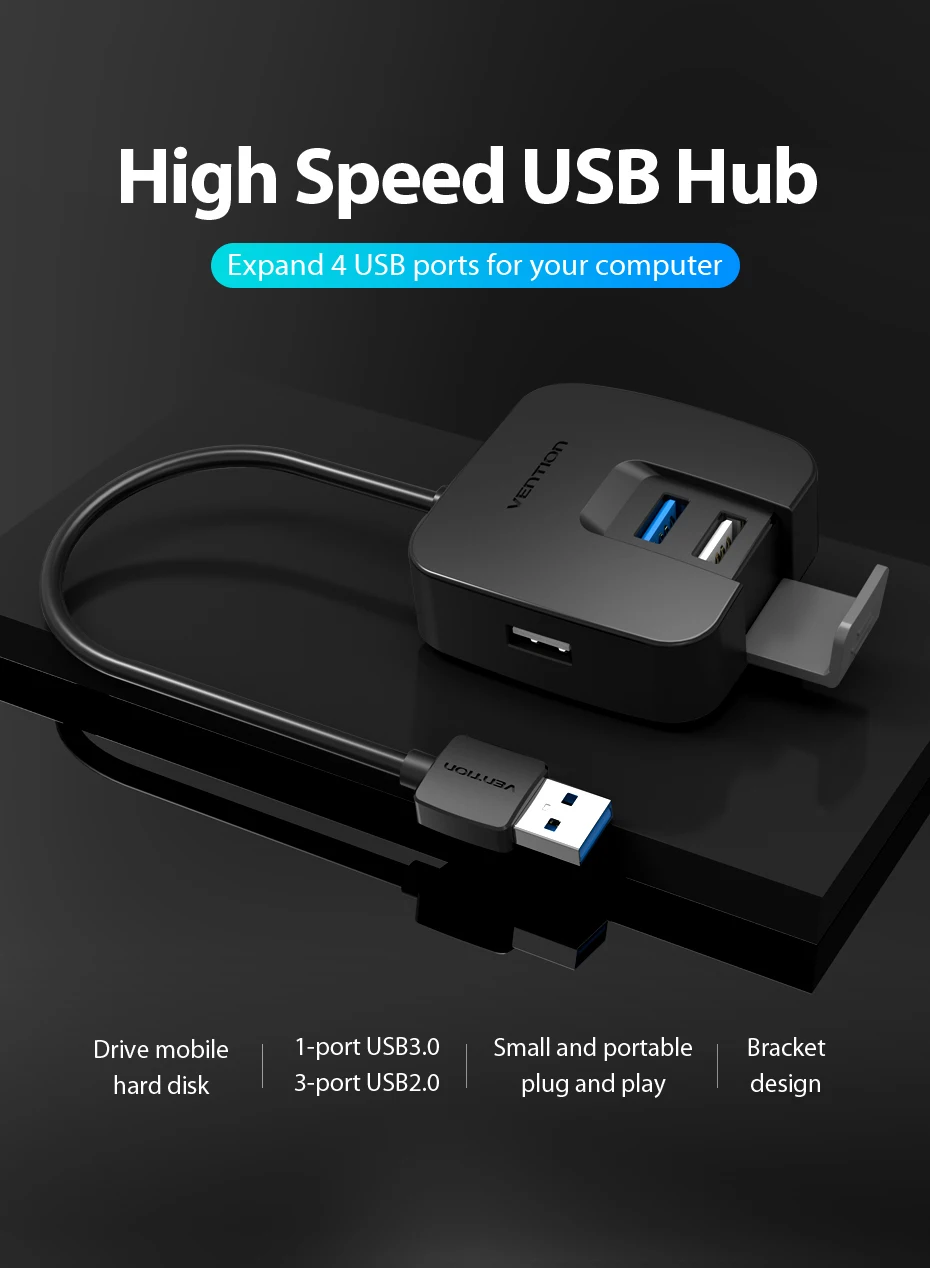 Vention 4 порта USB 3,0 концентратор с микро USB порт питания и держатель телефона USB разветвитель адаптер для карта для ноутбука ридер планшет концентратор USB 2,0