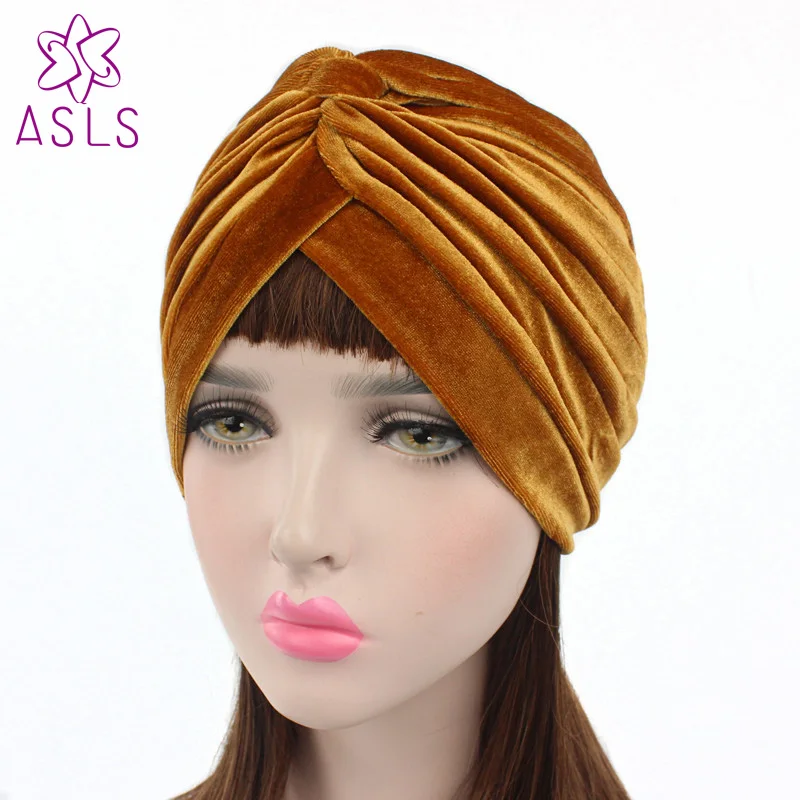 

New Fashion luxury soft Velvet turban velour Hair cover headwrap Hijab Hat headwear cap for women
