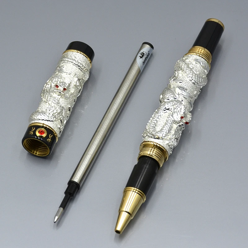 Высококачественный бренд JINHAO изысканный серый скульптура дракона металлический круглый РОЛИК ручка с школьные офисные принадлежности роскошные ручки для письма