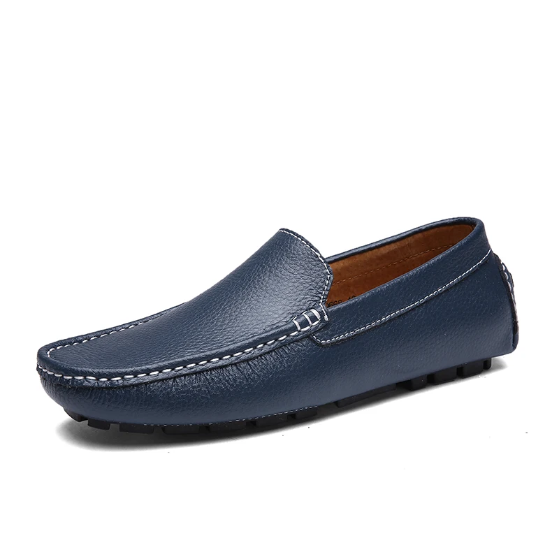 OZERSK/Мужская обувь; черные туфли из натуральной кожи; повседневные мужские лоферы без шнуровки; Роскошные брендовые мокасины; обувь для вождения; мужская обувь на плоской подошве; большие размеры - Цвет: Dark Blue