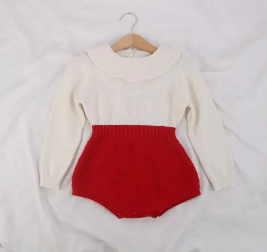 Red Rompers Для маленьких девочек трикотажные Комбинезоны для малышек с длинным рукавом шерсть вязаные комбинезоны маленьких принцесс треугольники комбин - Цвет: Red Rompers