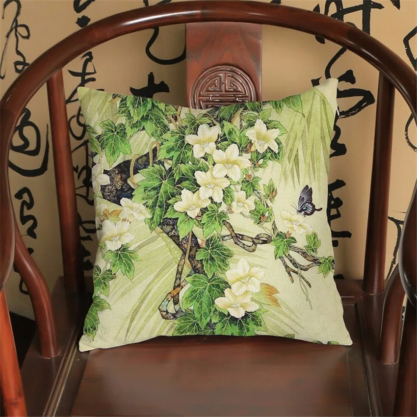 Льняная наволочка для подушки в китайском стиле с принтом пионов, декоративные наволочки для дивана и автомобиля, Декор для дома, capas para almofadas
