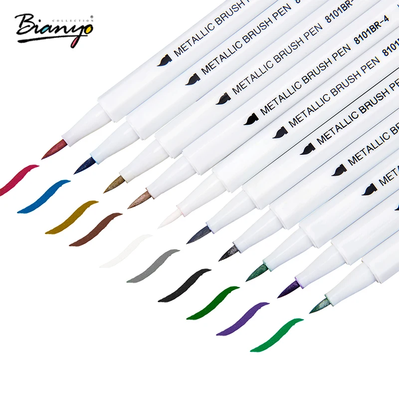 

Bianyo New Sketch Art Marker Pen 1mm Water Color Set 10 Colors Metalic Brush Pens For Drawing Handwriting School Accessories