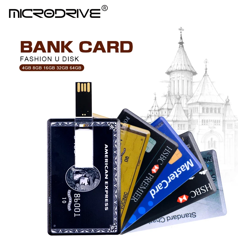 Дешевый Реальные ёмкость банк карта памяти USB stick HSBC MasterCard кредитные карты USB флэш накопитель 64 Гб флешки 4 8 16 32