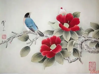 

DIY Unfinished 100% Mulberry Silk Suzhou Embroidery Print Patterns Sets Needlework Kits Red Flower and Bird 30*40cm