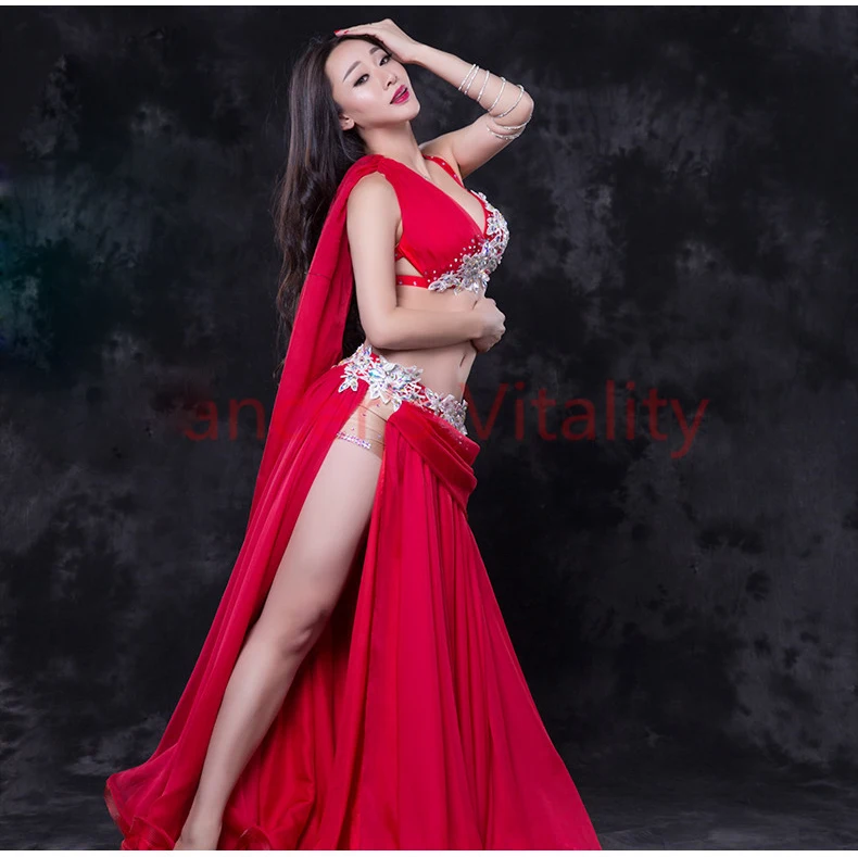 

Lady performance belly dance suit Women luxury silk dress handmade belly dancing clothing 2-pcs belly dance suit bra top+skirt