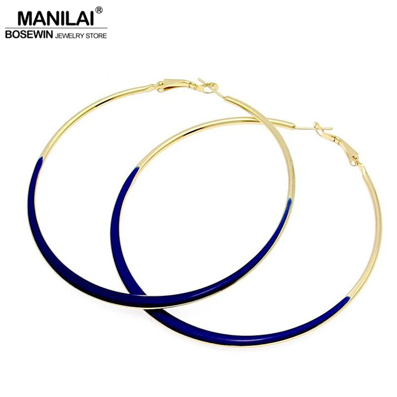 

MANILAI Fashion Jewelry 75mm Diameter oil-spot glaze Big Hoop Earrings 4 Neon Colors Indian Costume Jewellery pendientes de aro