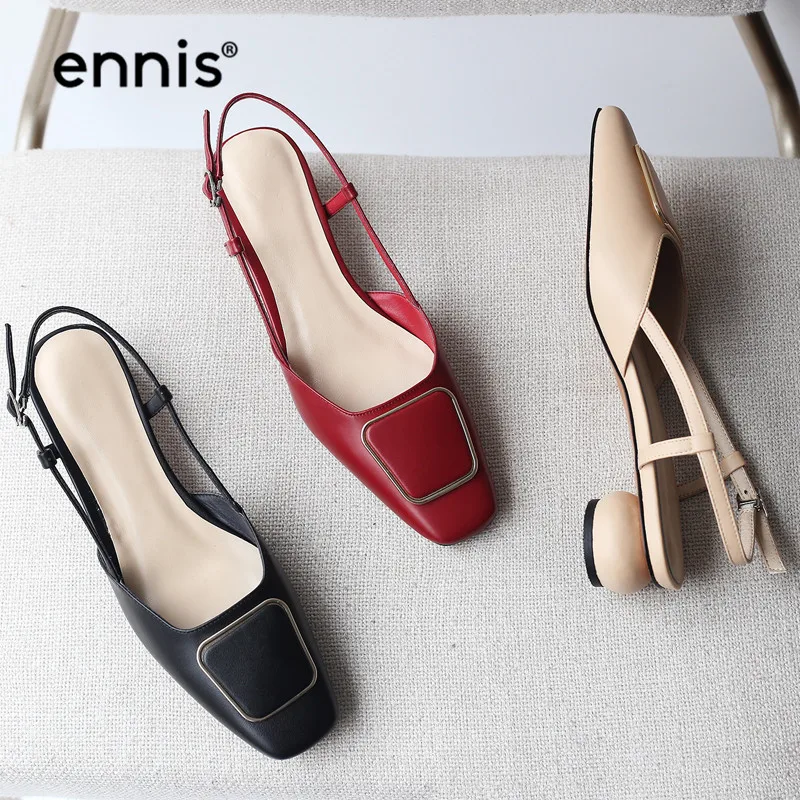 

ENNIS 2019 Strange Heel Pumps Genuine Leather Sandals Women Slingbacks Summer Female Casual Pumps Shoes Red Black Fashion P938
