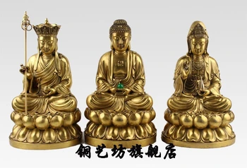 

11" China Tibet Buddhism three saints West Buddha Bodhisattva Bronze Statue