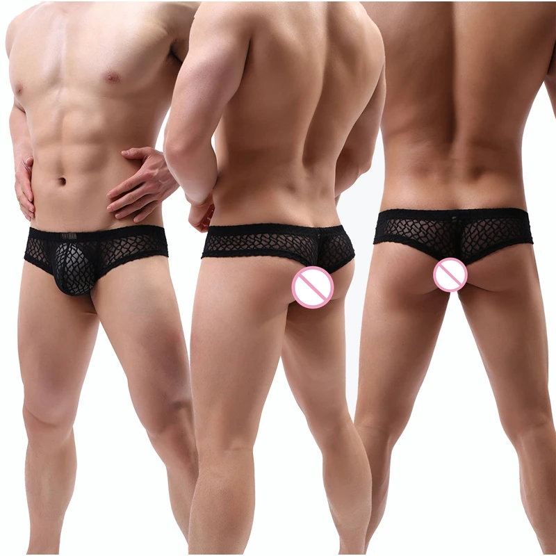 men bikini Panties 2019 hot Men Underwear sexy Briefs Transparent Lace Mesh Gay penis Pouch underpants man sleepwear see through 2
