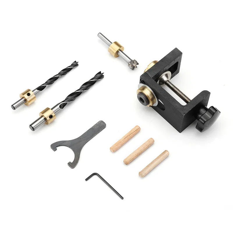 

Woodworking Pocket Hole Locate Punch Jig Kit Step Drilling Bit With Wrench Wood Tools Set For Wood Drilling Durable