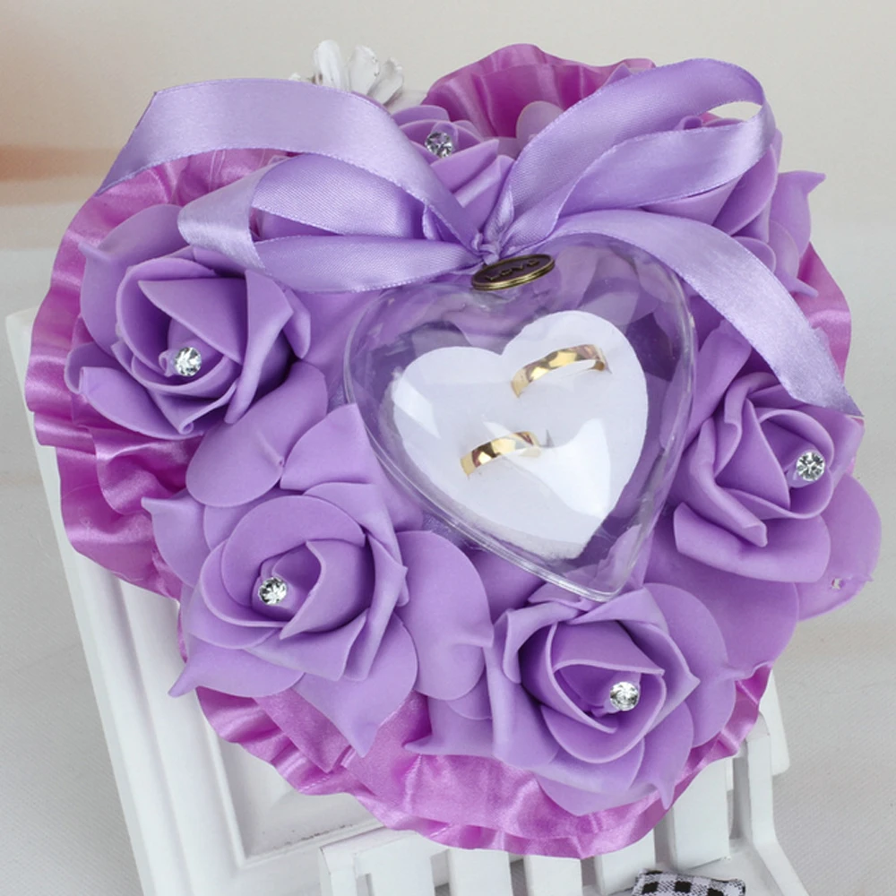 Beige boîte à bagues de Mariage en Forme de Coeur Romantique Rose Strass décoration Anneau Coussin Coussin Anneau en Forme de Coeur Alvinlite Oreiller de Bague de Mariage