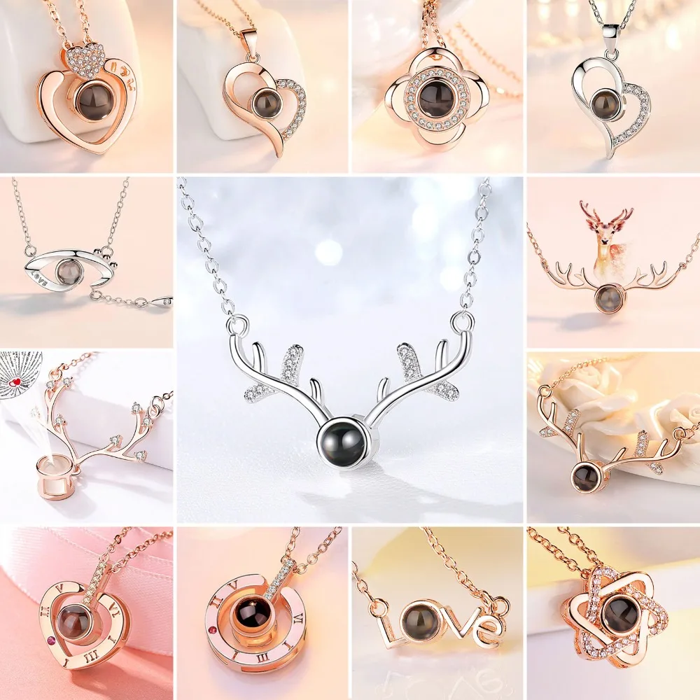 

20pcs/lot Rose Gold & Silver 100 Languages I love You Necklace Memory Projection Pendant Wedding Party Jewelry Gift Wholesale