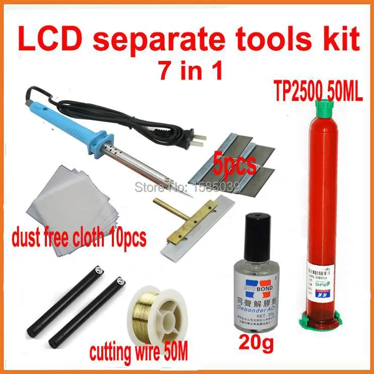

New 7 in 1 UV glue Optical Clear Adhesive dispergator + solder iron Hot Blade Decal Remover glue LCD touch screen repair