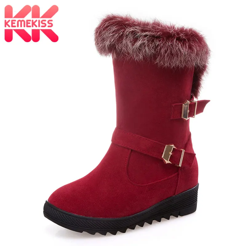 

KemeKiss Size 34-43 Winter Warm Fur Inside Mid Calf Snow Boots For Women Metal Buckle Thick Platform Half Short Flat Botas