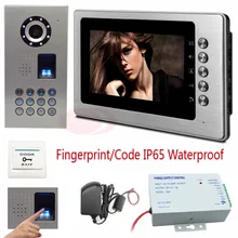 Video Phone Intercom 7 inch TFT LCD Monitor Video Door Phone Fingerprint/code unlock CCD Camera 700TVL Sony IP65 Waterproof Kit